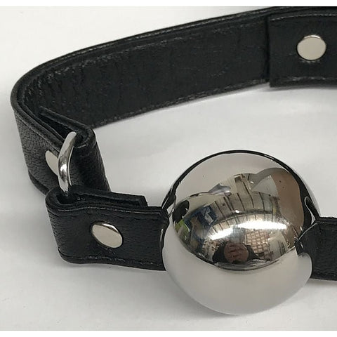 Popper Metal Ball Gag with Leather Straps by Hell's Couture - Bondage Gags and Bits