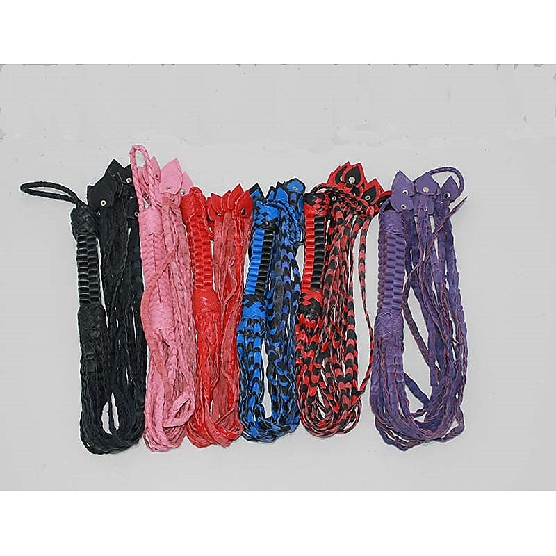 Whippa Leather Flogger with Braided Handle - Whips And Crops