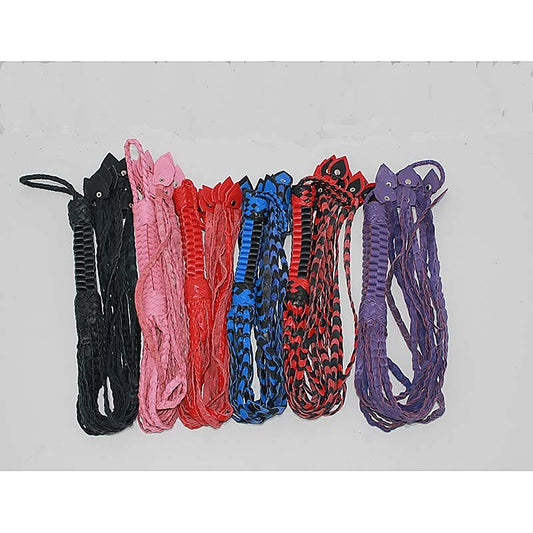 Whippa Leather Flogger with  Braided Handle Black/Blue