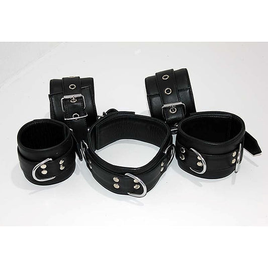Submissive's Complete Black Leather Restraint Set