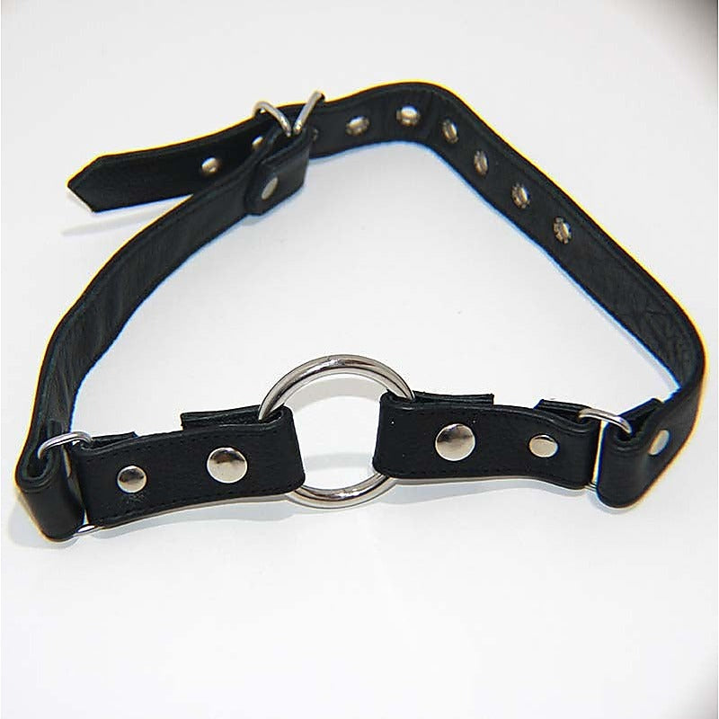 Leather Gag With Removable Metal O Ring - Bondage Gags and Bits
