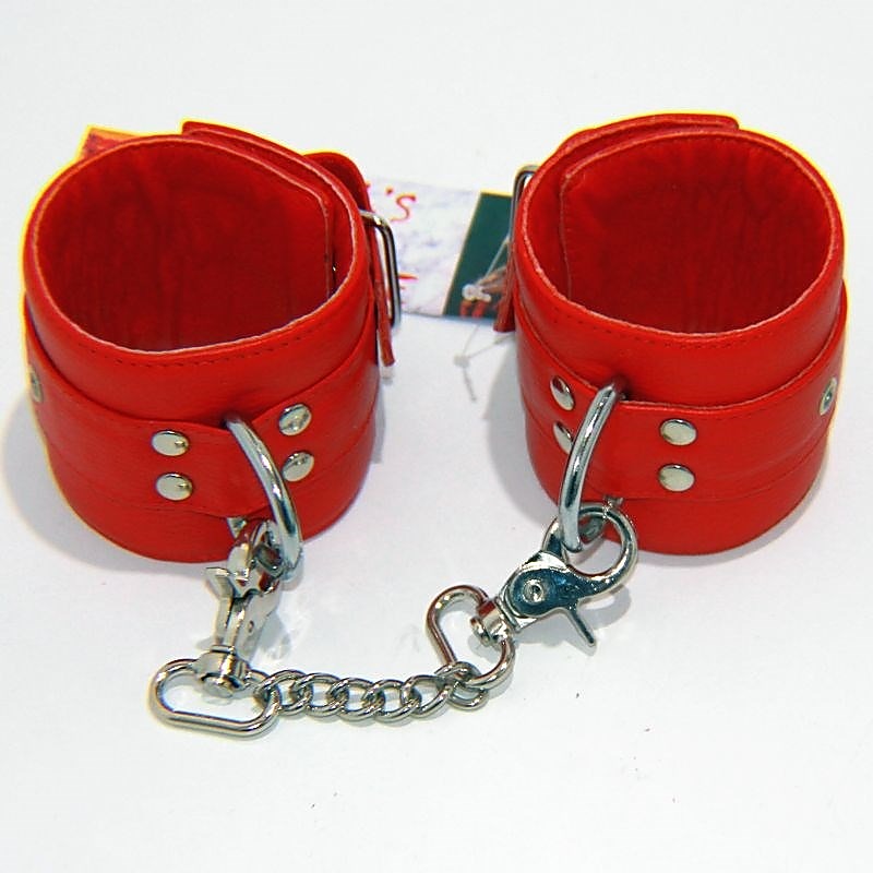 Leather Studded Wrist Cuffs With Chains by Hell's Couture - Cuffs and Restraints
