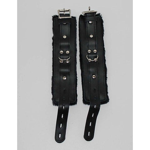 Hells Couture Premium Bondage Wrist Restraints - Leather and Fur Delight - Cuffs and Restraints