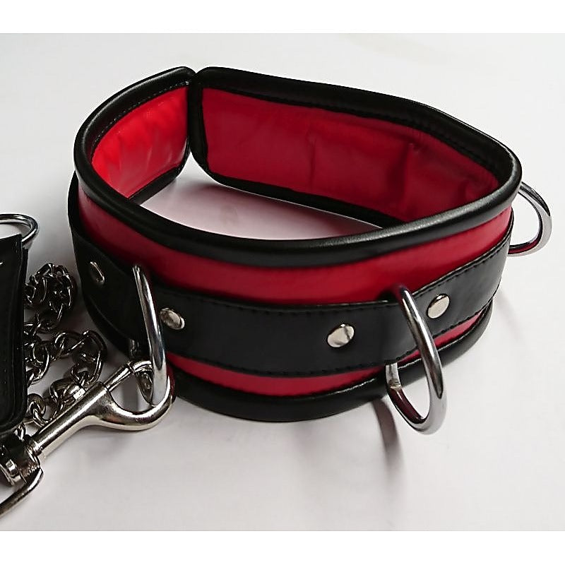 Black and Red Collar with Lead by Hell's Couture - Collars and Leads