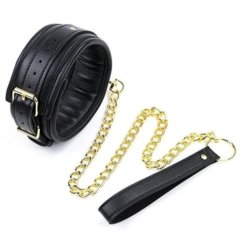 Golden Chain Leash Thick Bondage Collar by BDStyle - Butt Plugs