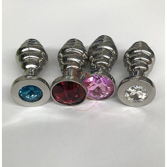 Ribbed Jewelled Butt Plug Medium - Rabbit Vibrators