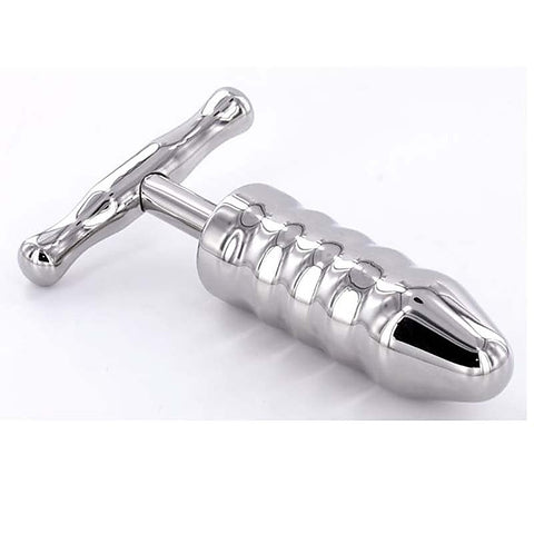Steel Anal Rammer & T-Bar Handle 6 Rings by Hell's Couture - Steel Sex Toys