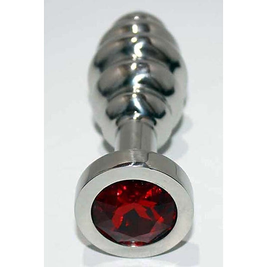 Ribbed Jewelled Large Butt Plug - Steel Sex Toys