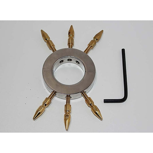Chastity Device & Ball Stretcher With Brass Spikes