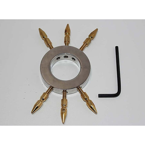 Chastity Device & Ball Stretcher With Brass Spikes - Ball and Cock Toys