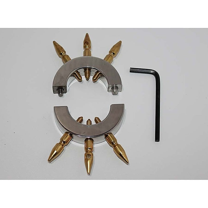 Chastity Device & Ball Stretcher With Brass Spikes - Ball and Cock Toys