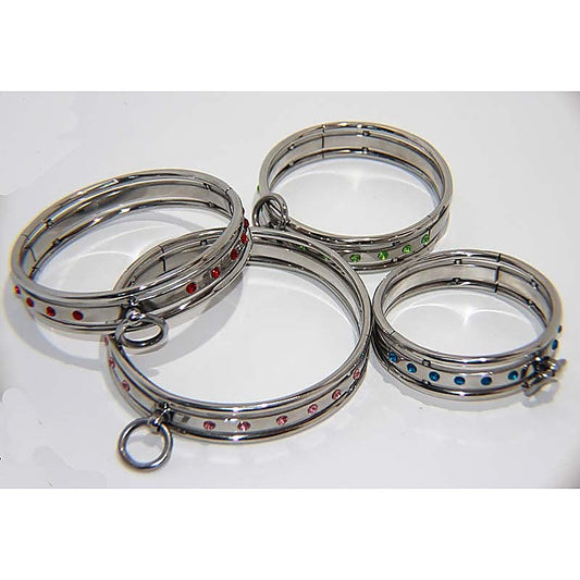Steel Jeweled Small Slave Collar Aquamarine - Collars and Leads