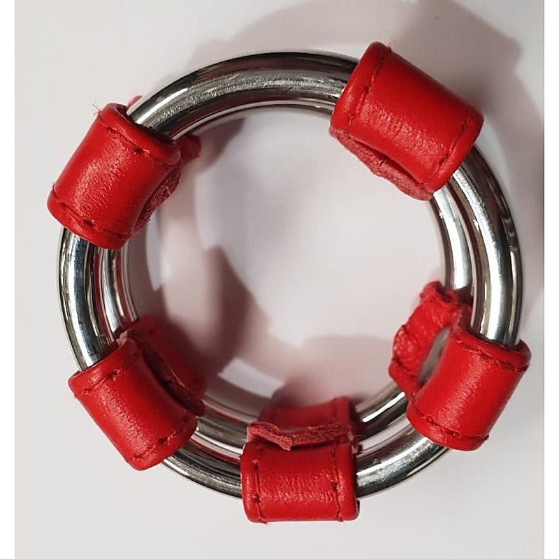 Plain Tube Steel Double Cock Ring Red - Cock Rings