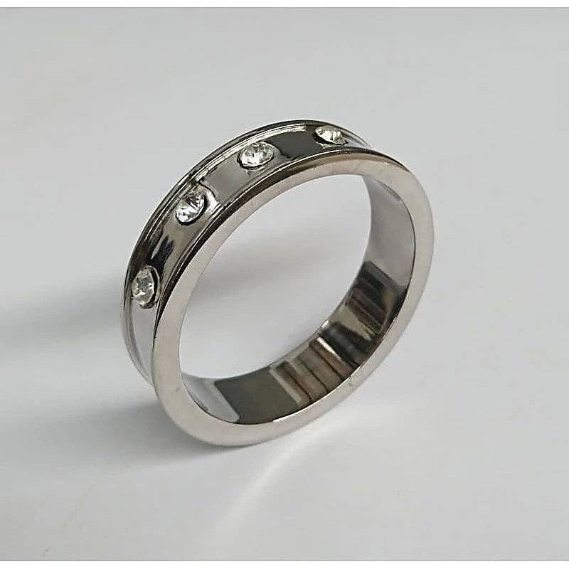 Deep Shallow Steel Cock Ring with Diamond Gem - Cock Rings