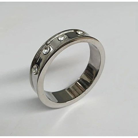 Deep Shallow Steel Cock Ring with Diamond Gem - Cock Rings