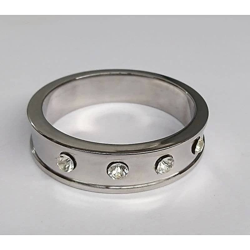 Deep Shallow Steel Cock Ring with Diamond Gem - Cock Rings