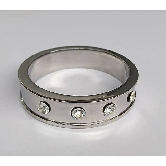 Deep Shallow Steel Cock Ring with Diamond Gem - Cock Rings