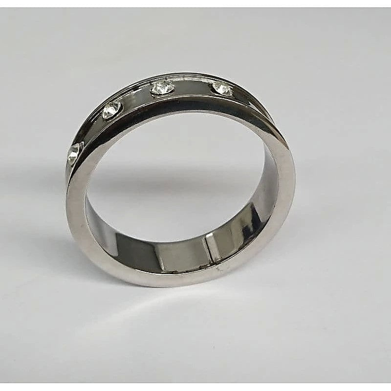 Deep Shallow Steel Cock Ring with Diamond Gem - Cock Rings
