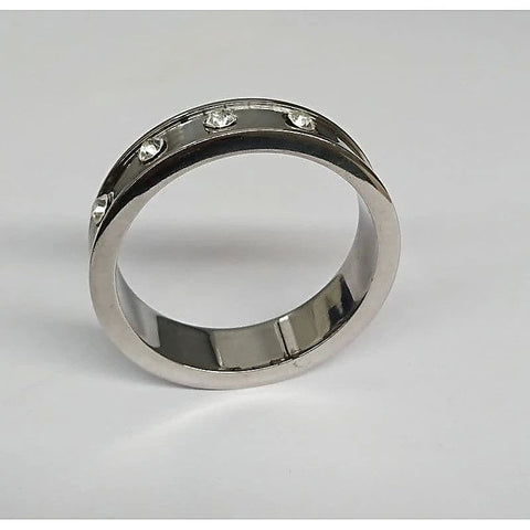 Deep Shallow Steel Cock Ring with Diamond Gem - Cock Rings