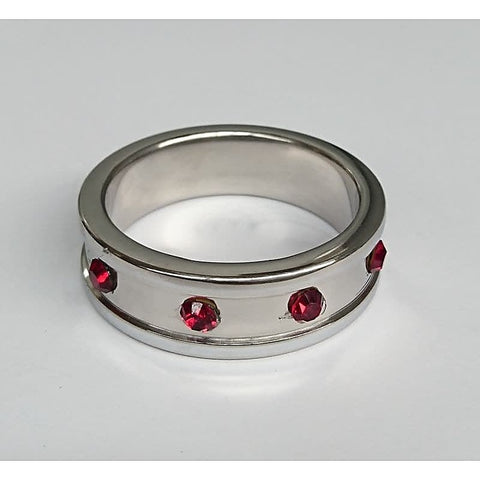 Deep Shallow Steel Cock Ring 45mm with Ruby Gem - Cock Rings