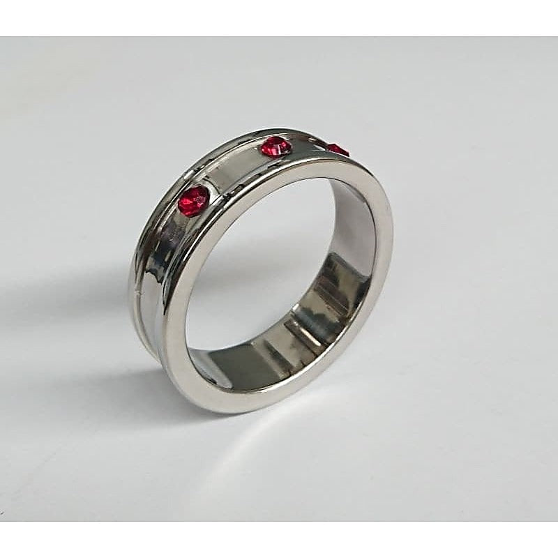 Deep Shallow Steel Cock Ring 45mm with Ruby Gem - Cock Rings