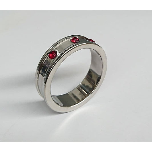 Deep Shallow Steel Cock Ring 45mm with Ruby Gem - Cock Rings