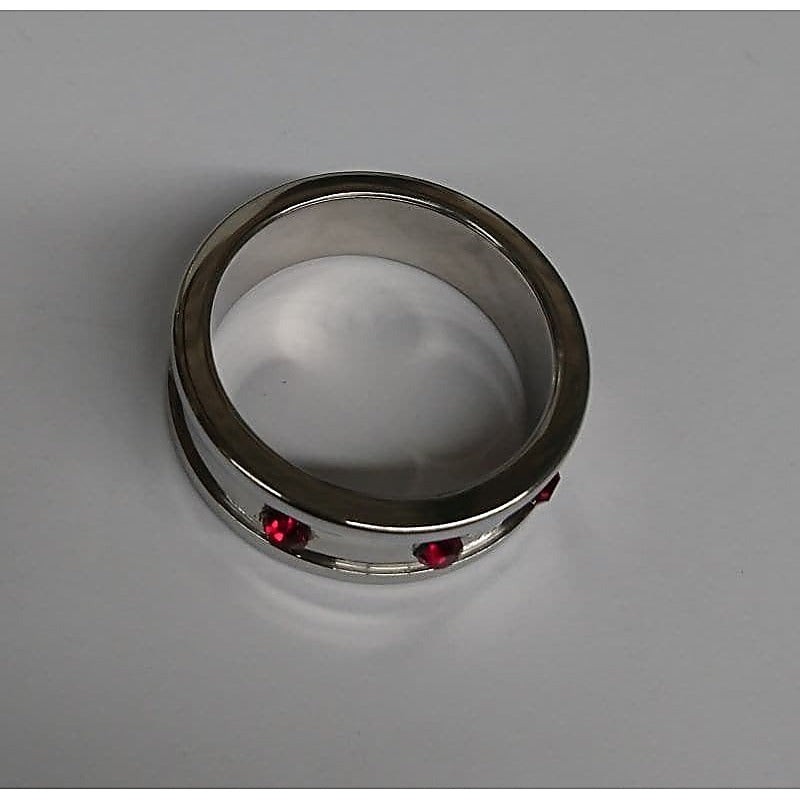 Deep Shallow Steel Cock Ring 45mm with Ruby Gem - Cock Rings