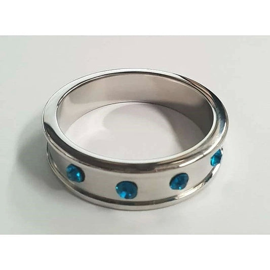 Deep Shallow Cock Ring 55mm Sapphire Gemmed - Cock Rings