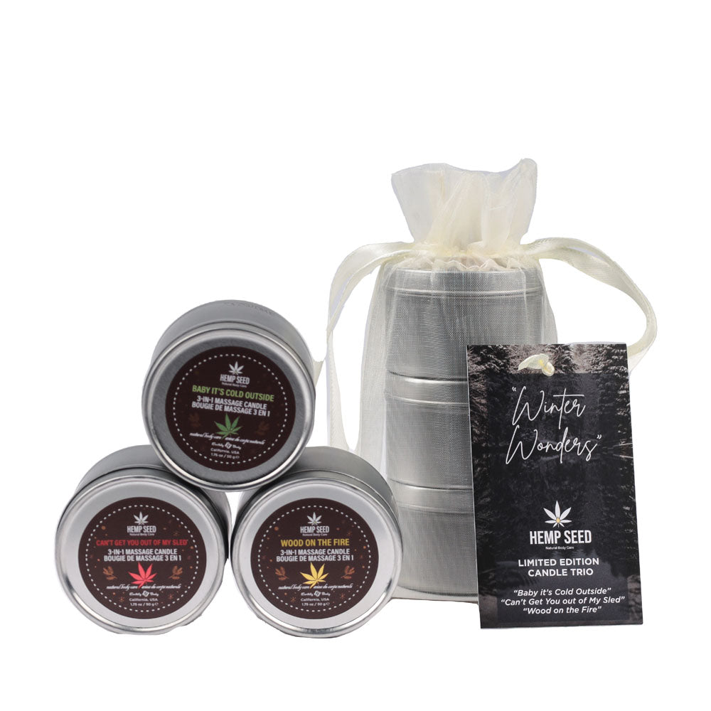 Earthly Body Hemp Seed Winter Wonders Mini Scented Massage Candle Trio 3 Pack Sex Pheromones and Perfumes