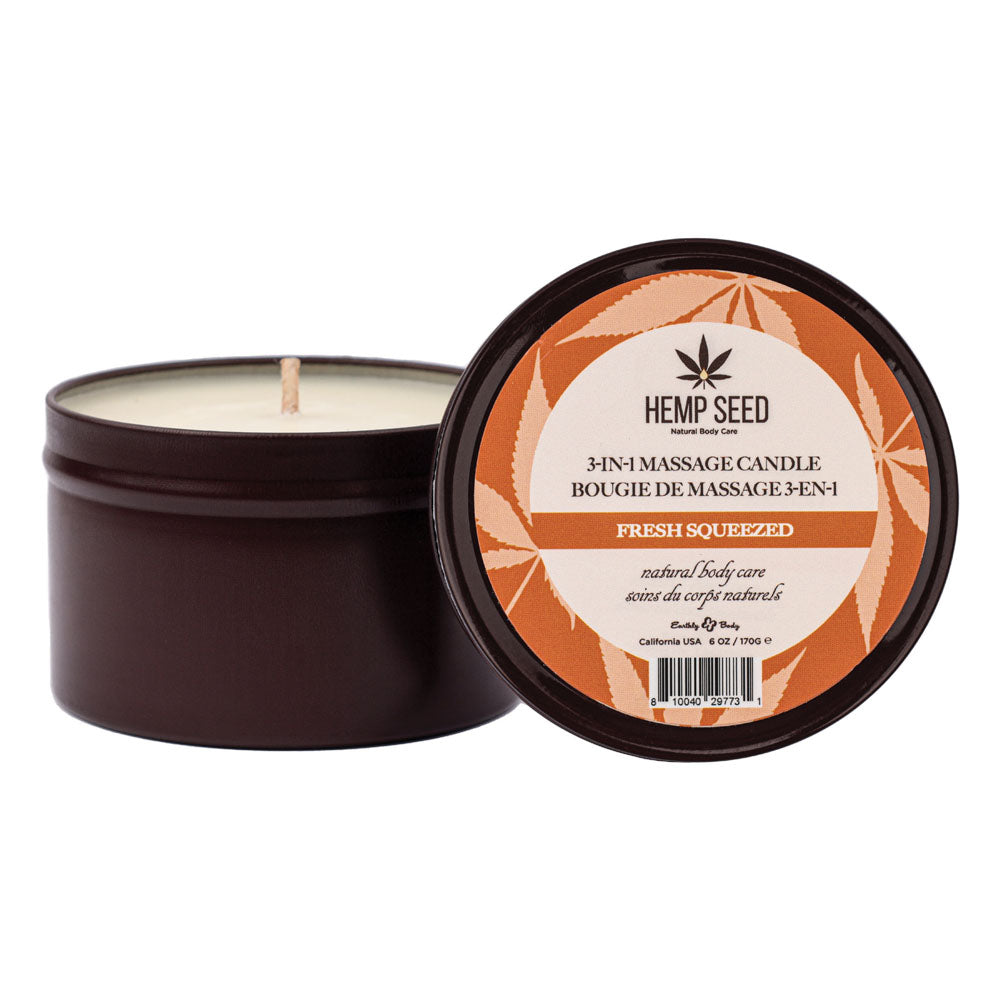 Earthly Body Hemp Seed 3-In-1 Scented Massage Candle 170 g Fresh Squeezed Sex Pheromones and Perfumes