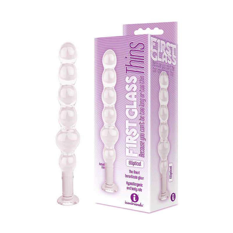 Icon Brands The 9s Glass First Thins Elliptical Glass Anal Beads Clear Anal Beads and Balls