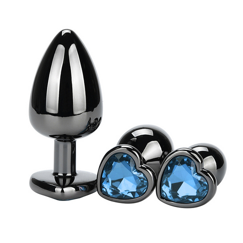 Heart Jeweled Black Steel Butt Plug Medium - Butt Plugs
