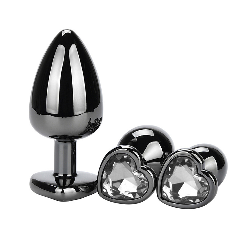 Heart Jeweled Black Steel Butt Plug Medium - Butt Plugs