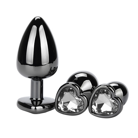 Heart Jeweled Black Steel Butt Plug Medium - Butt Plugs