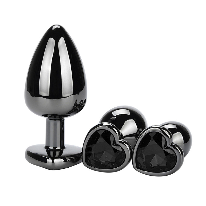 Heart Jeweled Black Steel Butt Plug Medium - Butt Plugs