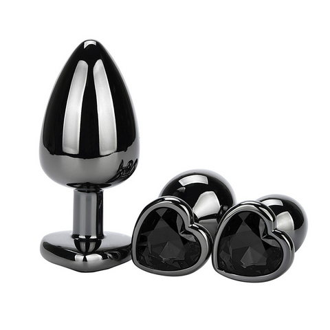 Heart Jeweled Black Steel Butt Plug Medium - Butt Plugs