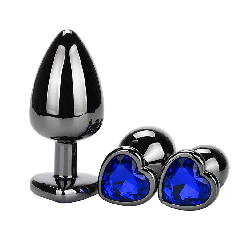 Heart Jeweled Black Steel Butt Plug Medium - Butt Plugs