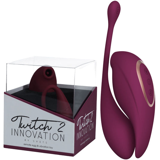 Shots Toys Twitch 2 USB Rechargeable Suction Vibrator with Remote Vibrating Egg Burgundy - Remote Control Vibrators