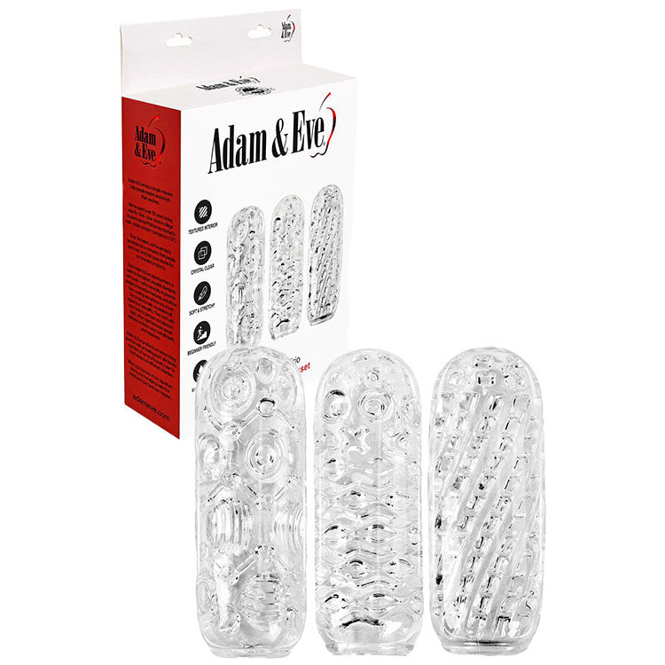 Adam & Eve ADAM'S CRYSTAL TRIO 3 Pack Strokers Clear Masturbators and Strokers