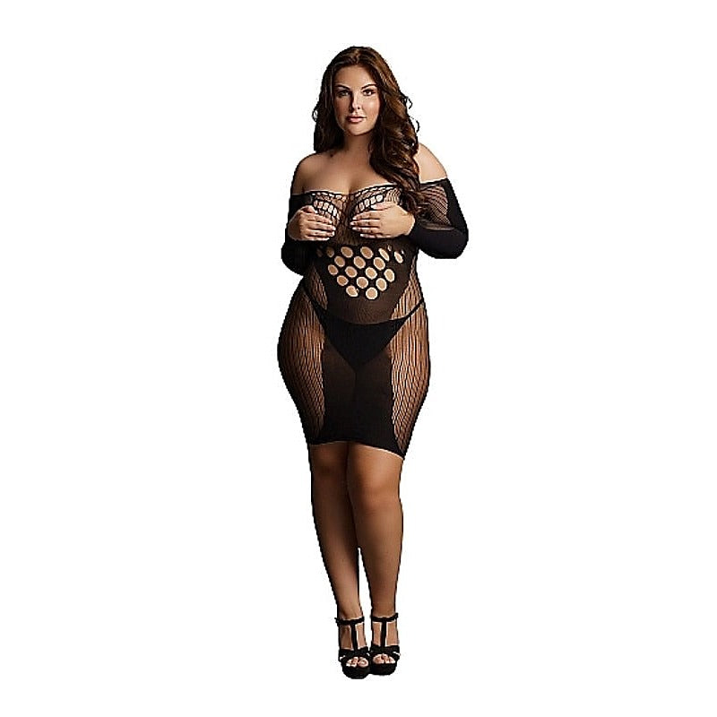 Contrast Neck Long Sleeved Mini Dress by Shots Toys - Bras and Bra Sets