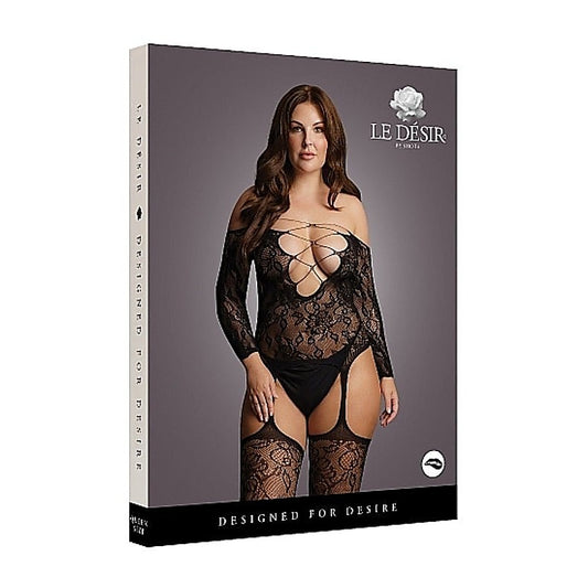 Criss Cross Neck Suspender Bodystocking - Body Stockings