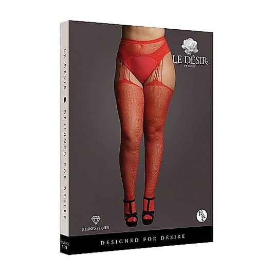 Suspender Rhinestone Pantyhose - Red - Hosiery