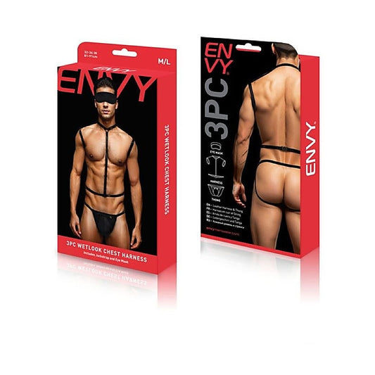 Envy Menswear's Provocative Wetlook Chest Harness Set - Cuffs and Restraints