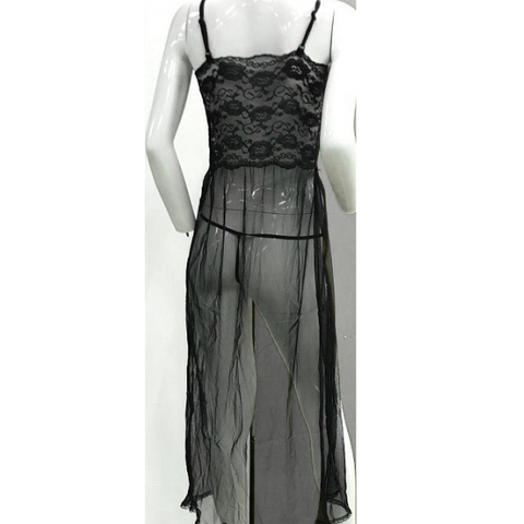 Black See Through Sheer Night Dress with G-String - Kimono's and Gowns