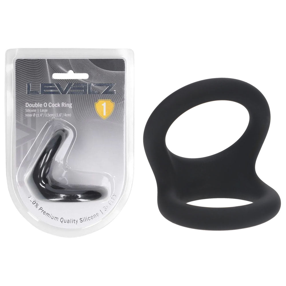 Shots LEVELZ Double O Silicone Cock and Balls Rings Black Stretchy Cock Rings