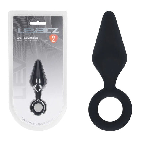 Shots LEVELZ Silicone Anal Plug with Loop Black - Butt Plugs