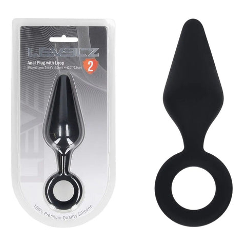 Shots LEVELZ Silicone Anal Plug with Loop Black - Butt Plugs