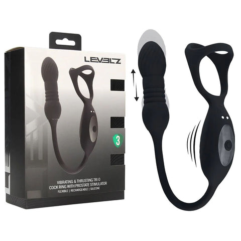 LEVELZ Vibrating TriO Cock Ring with P-Spot Stimulator - Vibrating Cock Rings
