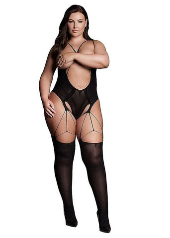 Le Desir Shade Elara VII Womens Bodystocking with Open Cups Black - Body Stockings
