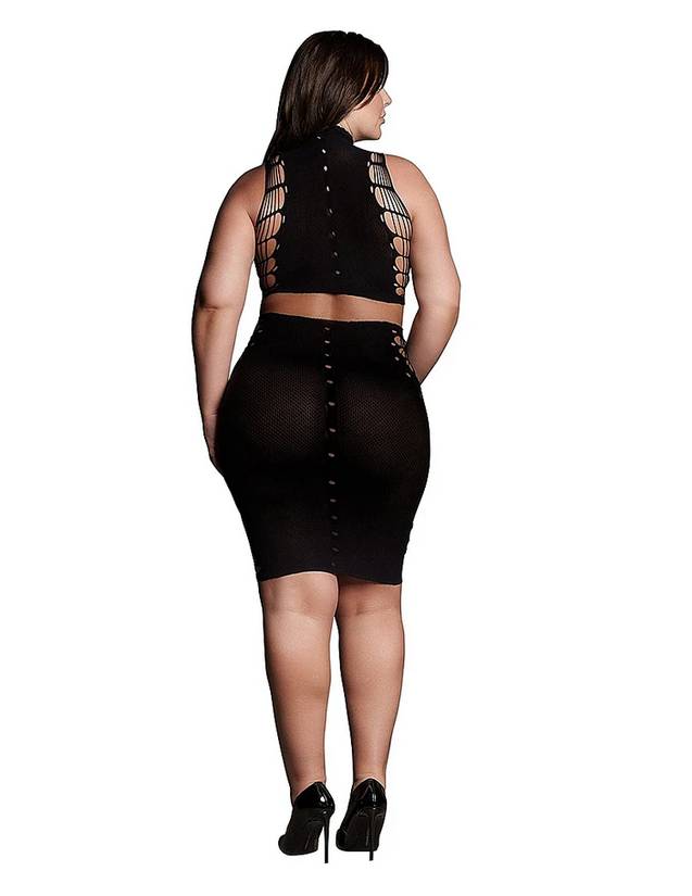 Le Desir Shade Kala XXXVII Two Piece with Turtleneck, Crop Top and Skirt Black Skirts And Club Wear